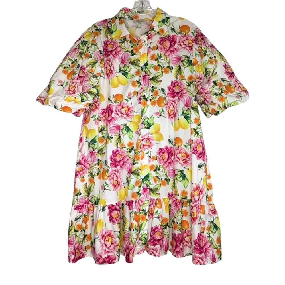 Sofia Collection Lemoncello Print Dress Est Size M Bright Resort Island Vacation